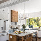 Chandelier, Retro Antique Brown with White Beige Fabric Shade, 6-Light 28" Country Rustic Farmhouse Linear Pendant Lighting Fixture for Kitchen Island Dining Living Room Bedroom