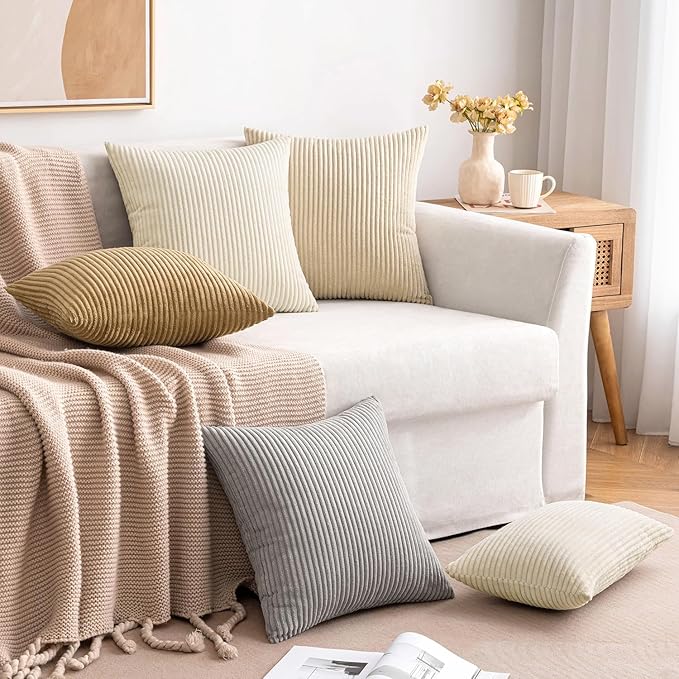 MIULEE Winter Pack of 2 Corduroy Pillow Covers Soft Soild Cushion Cases Decorative Square Throw Pillow Covers Cream White Pillowcases for Sofa Bedroom Car 18 x 18 Inch 45 x 45 Cm
