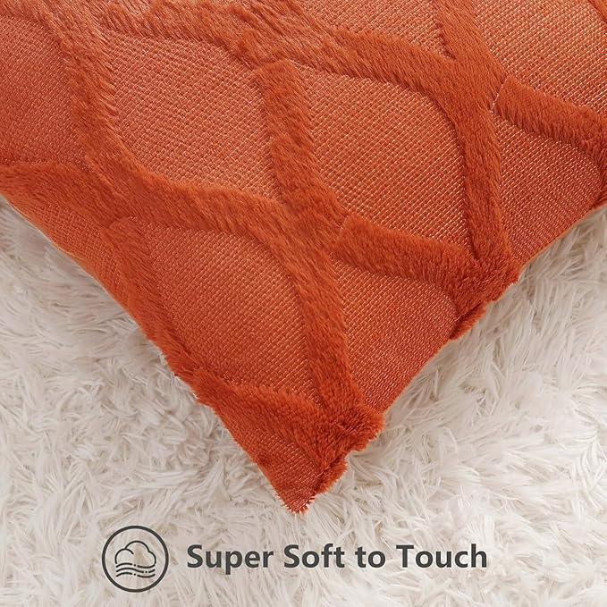 decorUhome Fall Throw Pillow Covers 26x26 Inch Set of 2, Soft Plush Faux Fur Wool Rust Couch Pillow Covers, Decorative Neutral Pillow Cases for Bed Sofa Living Room Home Decor