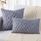 decorUhome Couch Throw Pillow Covers 12x20 Set of 2, Decorative Soft Plush Faux Wool Lumbar Neutral Accent Pillow Covers for Bed Sofa Living Room, Blue Grey