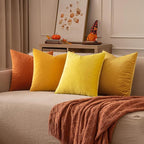 EMEMA Fall Orange Velvet Throw Pillow Covers 20x20 Inch Set of 2 Decorative Square Pillowcase Soft Solid Cushion Case for Couch Sofa Bed Bedroom Livingroom
