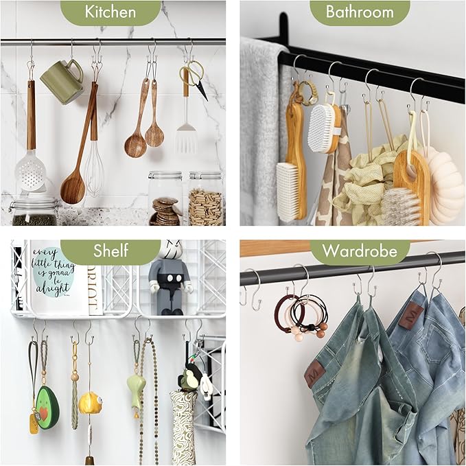 AmazerBath Shower Curtain Hooks Shower Curtain Rings with Cylindrical Design, Metal Nickel Shower Curtain Hooks Rust Proof, Smooth Glide Double Shower Hooks Rings for Shower Curtain