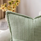 MIULEE Decorative Throw Pillow Covers for Couch Bed Livingroom 16x16 Inch Set of 2 Sage Green Boho Accent Throw Pllows Broadside Striped Patchwork Soft Corduroy Pillowcases