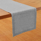 Solino Home Linen Table Runner 108 Inches Long - Milan Hemstitch 100% Pure Linen Oyster Grey Dining Table Runner 14 x 108 Inch for Fall, Autumn, Thanksgiving, Christmas, Holiday