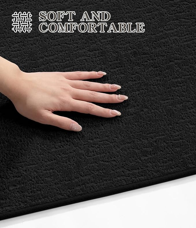 chakme Bathroom Rugs Mat 24x17, Ultra Thin Non Slip Bath Mat Quick Dry Absorbent Bath Mat for Bathroom Floor, (Black, 24"x17")