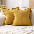 MIULEE Decorative Throw Pillow Covers for Couch Bed Livingroom 18x18 Inch Set of 2 Fall Mustard Yellow Boho Accent Throw Pllows Broadside Striped Patchwork Soft Corduroy Pillowcases
