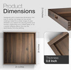 20 Inch Acacia Wood Square Ottoman Tray - Wooden Square Serving Tray with Handles - Extra Large Food Serving Trays for Decorative, Coffee Table, Breakfast in Beds (Walnut Color)