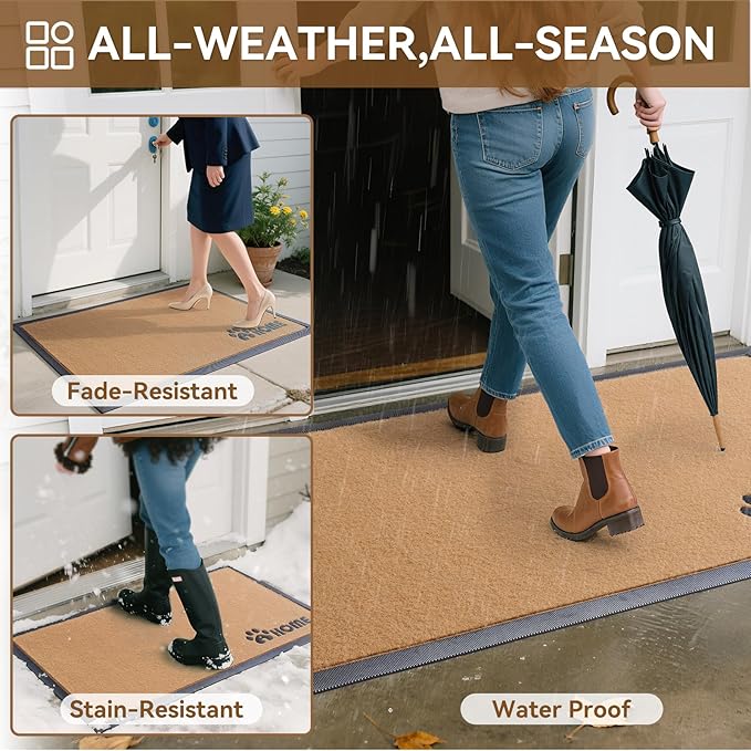 Dirt Trapping Outdoor Welcome Mats, 24x35 Durable Non-Slip Door Mat Outside Entrance, Low Profile Easy Clean Doormat for Patio Porch Front Indoor Entryway, Brown