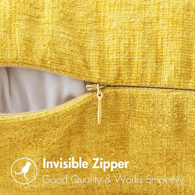 MIULEE Pack of 2 Couch Throw Pillow Covers 18x18 Inch Soft Yellow Chenille Pillow Covers for Sofa Living Room Solid Dyed Pillow Cases