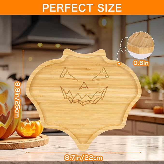 WILLKOMMEN Halloween Serving Platter, Bat Shaped Charcuterie Board, Bamboo Serving Tray 10" x 9" for Party Child Spooky Cheese Appetizer Board Serving Dishes Plate for Snacks, Candy, Cookies