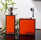 Hymmah Bathroom Accessories Set,Toothbrush Holder,Farmhouse Bathroom Decor,4 Pcs Resin Gift Set Apartment Necessities, Contain Toothbrush Cup,Soap Dispenser,Soap Dish,Tumbler Orange
