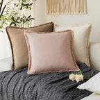 Foindtower Set of 2 Decorative Linen Fringe Throw Pillow Covers Boho Farmhouse Cushion Cover with Tassels Soft Accent Pillowcase for Couch Chair Sofa Bed Living Room Home Decor,24×24 Inch,Light Pink