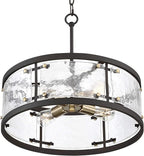 Possini Euro Design Bronze Pendant Light - 4 Light, Clear Waterglass Drum Shade, Bronze Brass Rustic Modern Pendant Light for Kitchen Islands, Dining Rooms, and Living Rooms - 19" Wide, 18 1/4" High