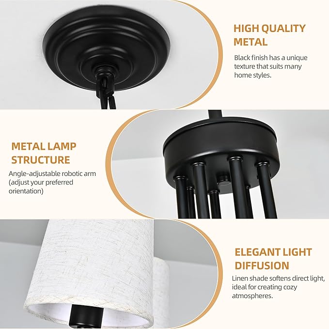 8-Lights 39" Black Boho Rattan Chandelier Rustic Industrial Pendant Light Large Adjustable Pendant Lighting Fixtures for Kitchen Island Dining Room Living Room