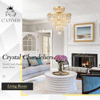 Modern Gold Crystal Chandelier 15 Lights 24" Round Light Fixture Luxury 5-Tier K9 Crystals Chandelier Contemporary Pendant Lighting for Dinning Room Living Room Foyer Kitchen