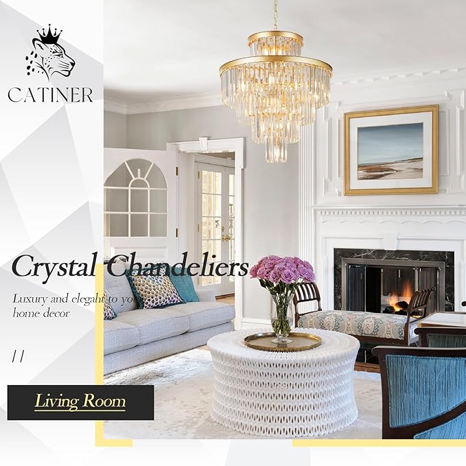 Modern Gold Crystal Chandelier 15 Lights 24" Round Light Fixture Luxury 5-Tier K9 Crystals Chandelier Contemporary Pendant Lighting for Dinning Room Living Room Foyer Kitchen