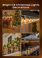 C9 Christmas Lights Outdoor, 33 FT 50 LED Connectable C9 String Lights with 8 Modes and Timer Extendable Xmas Tree Patio Roofline Garden Yard Holiday Party Indoor Outdoor Decoration, Warm White