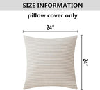 Home Brilliant 24x24 Pillow Covers Set of 2 Striped Velvet Corduroy Euro Throw Pillow Sham Large Cushion Covers for Chair Christmas Decor, 24 x 24 inch, Cream Cheese