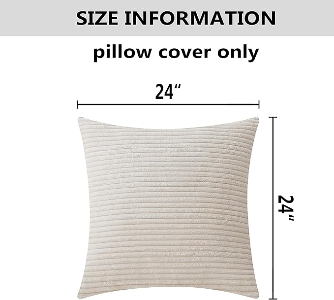 Home Brilliant 24x24 Pillow Covers Set of 2 Striped Velvet Corduroy Euro Throw Pillow Sham Large Cushion Covers for Chair Christmas Decor, 24 x 24 inch, Cream Cheese