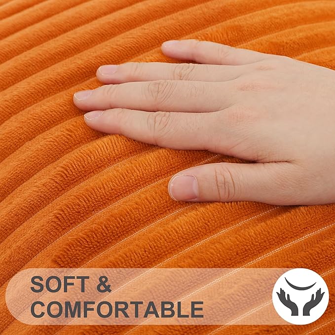 Simmore Decorative Fall Throw Pillow Covers 26x26 Set of 2, Soft Natural Plush Flannel Double-Sided Fluffy Couch Pillow Covers for Sofa Living Room, Orange