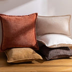 Beige Decorative Throw Pillow Covers 18x18 Inch Set of 2 Cozy Soild Chenille Cushion Cases Soft Textured Square Couch Pillows Cover Boho Accent Farmhouse Pillowcases for Sofa Bed