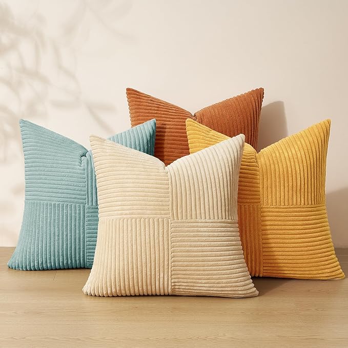 Topfinel Fall Pillow Covers Set of 4,Soft and Cozy Velvet Blue Throw Pillow Covers for Couch with Double-Sided Designs,Mix and Match for Couch Boho Farmhouse Home Decor 20x20 Inch