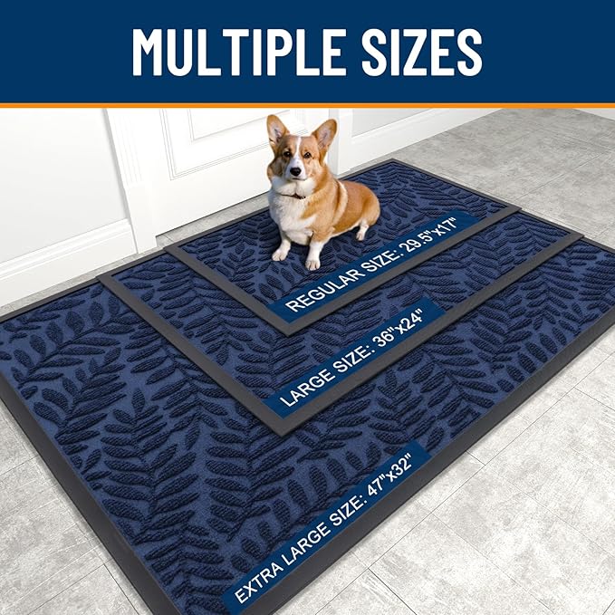 OLANLY Door Mat Indoor Outdoor Entrance, 29.5x17, Waterproof All-Weather All-Season Doormat, Sturdy Natural Rubber, Stain and Fade Resistant, Low Profile, Easy Clean Patio Entryway Mat, Navy