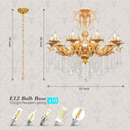 Luxury Gold Crystal Chandelier, 32" Vintage K9 Crystal Pendant Light with 10 Lights, Antique Brass Finish Ceiling Light Fixture with Scrolled Arms for Dining Room Living Room Foyer Villa Hotel