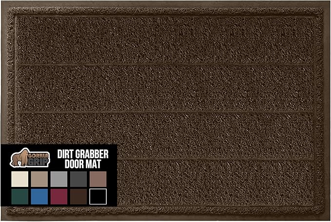 GORILLA GRIP Dirt Grabber Mesh Doormat, Low-Profile, Stain and Fade Resistant Heavy Duty Quick Dry Striped Doormats, Mats for Indoor or Outdoor Entry, Shoe Scraper, Garage Entrance Mat 47x35, Brown