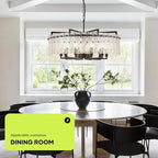 Black Crystal Chandeliers for Dining Room 10-Light, 29.5” Modern Water Ripple Glass Light Fixture, Farmhouse Round Lighting for Kitchen Island, Bar Table