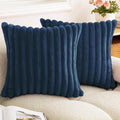 Double-Sided Faux Fur Plush Throw Pillow Covers 24x24 Set of 2 Fuzzy Striped Soft Cozy Pillowcase Luxury Decorative Pillows Square Fluffy Cushion Cover for Couch Sofa Bed,Navy Blue