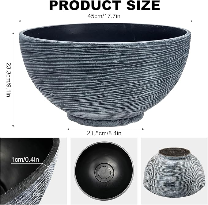 charmshine17.7inch Large Lotus Bowl Planter Garden Water Plant Pot Bird Bath Bowl Landscaping Planter Water Lily Pots for Outdoor Indoor Planting in Water Small Fountain Base Mini Fish Pond (Grey)