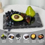 Natural Moroccan Fossil Stone Tray - Black Marble Decorative Serving Board for Charcuterie, Cheese, Pastry - Jewelry, Candles, Perfume, Trinket Plate, Kitchen & Home Decor Centerpiece 12"x 8"