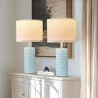 Table Lamps for Living Room Set of 2, Ceramic Table Lamps for Bedroom, 20" Modern Lamps for Night Stands, Blue