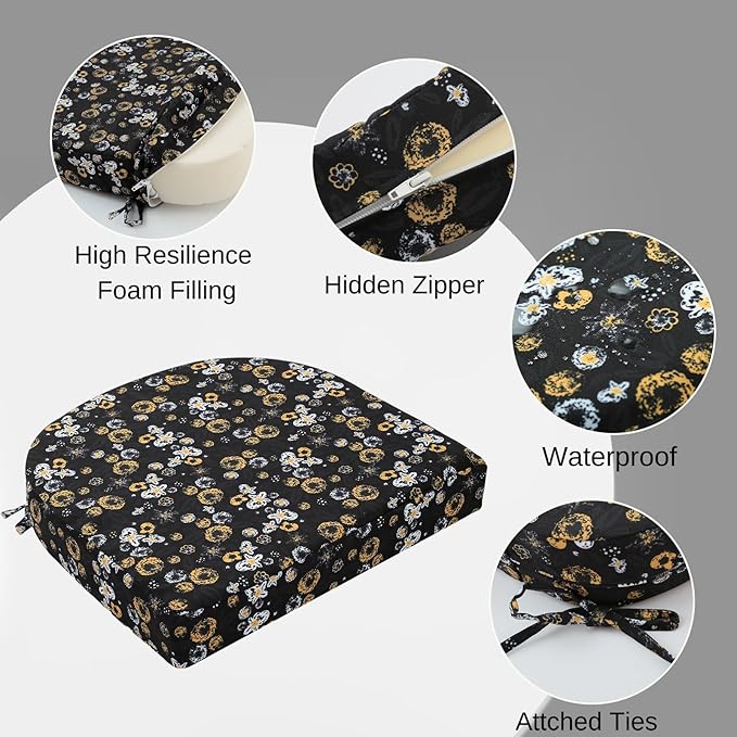 idee-home Outdoor Chair Cushions Set of 4, Thick 17" x 17" x 3" Outdoor Seat Cushions Patio Furniture Waterproof with Ties, Dining Pads