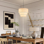19.7" Linen Drum Pendant Light, Drum Light Chandelier Pendant Lights Kitchen Island Lighting, 3 Tier Large Farmhouse Pendant Hanging Light Dining Room Pendant Chandelier for Foyer Hallway