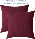 Jeneoo Burgundy Red Decorative Square Thick Throw Pillow Covers Fine Textured Boucle Couch Cushion Cases for Home Livingroom Sofa Decor, Set of 2, 18 x 18 Inch