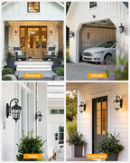 VIANIS Outdoor Wall Light, 16.9" Black Dusk to Dawn Outdoor Lighting with Gold Trim, Outside Light Fixtures Wall Mount with Tempered Water Ripple Glass for Patio, Entryway, Waterproof Anti-Rust