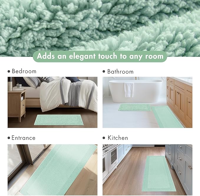 Madison Park Splendor Reversible 100% Cotton Tufted Bathroom Rug-3000 GSM Hotel Quality Luxurious Plush Medium Pile Bath Mat Absorbent, Quick Dry, Shower Room Décor, 24x36 Green