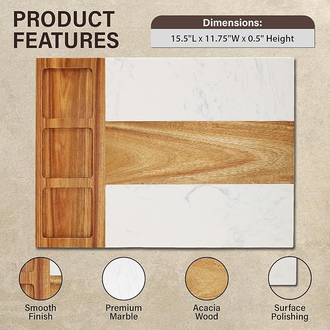 Marble Cutting Board Set, Charcuterie Cheese Boards, 3 Bowls, 3 Spoons, 4 Charcuterie Utensils, Meat, Fruits, Vegetables, Housewarming, Wedding - Marble Blank