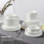 LIANYU Dinnerware Sets with Pasta Bowls for 4, 16 Piece Stoneware Plates and Bowls Set, Ribbed Dishes Dishware for Home Kitchen, Microwave and Dishwasher Safe, Speckled White
