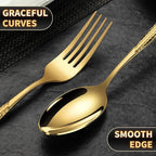 Lemeya 40-Piece Hammered Gold Silverware Set for 8 with Serrated Forging Knives,18/10 Stainless Steel Modern Flatware Set,Unique Cutlery Set Spoons and Forks Set,Mirror Polished,Dishwasher Safe