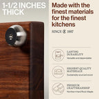 John Boos B Series Square Wooden Walnut Cutting Board 12”x12” – 1.5” Thick, 5-lb Non-Reversible Butcher Block with Stainless Steel Bun Feet & Edge-Grain