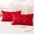 OTOSTAR Set of 2 Xmas Soft Plush Short Wool Velvet Decorative Throw Pillow Covers Rectangular Luxury Style Cushion Case Pillow Shell for Sofa Bedroom Tree and Snowflake Red, 12x20 Inch