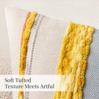 ANRODUO Pack of 2 Boho Decorative Throw Pillow Covers 18x18 Farmhouse Cushion Case Striped Chenille Pillow Cases Square Pillow Covers Accent Neutral Pillowcase for Sofa Couch Bed Fall, Yellow Stripe