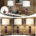 Woven Leather Table Lamps Set of 2, Lamps for Night Stands, 25" Bedside Lamps with USB A+C Ports, Linen Shade, Modern Table Lamps for Bedroom Living Room Office Reading(Bulb Included)