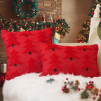 GEEORY Christmas Pillow Covers 16x16 Inch Set of 2, Christmas Decorations Xmas Tree Soft Plush Fluffy Faux Fur Decorative Throw Pillows Farmhouse Winter Cushion Case Red Brown GC035-16