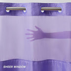 Furlinic Waffle Weave No Hook Shower Curtain with Snap in Liner,Honeycomb Textured Bathroom Curtains with See Through Top Window,Waterproof & Machine Washable,Hotel Quality,Purple,71x84 Inch