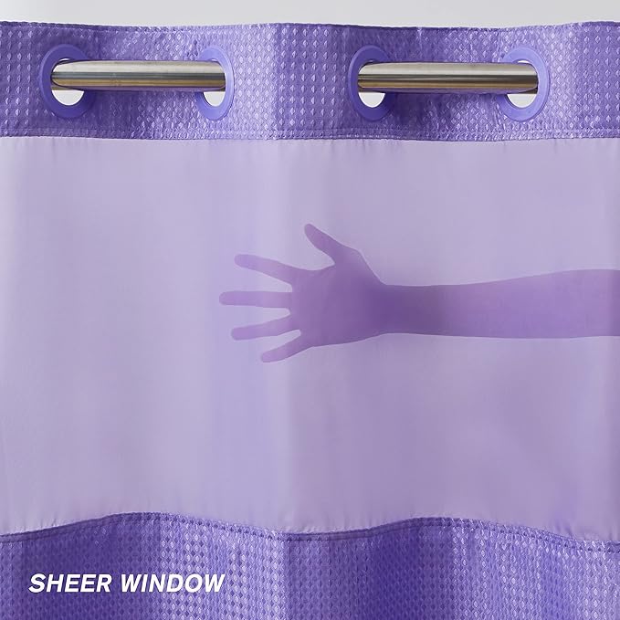 Furlinic Waffle Weave No Hook Shower Curtain with Snap in Liner,Honeycomb Textured Bathroom Curtains with See Through Top Window,Waterproof & Machine Washable,Hotel Quality,Purple,71x84 Inch