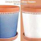 Ceramic Plant Pots, 6 Inch Planters for Indoor Plants, Flower Pots with Drainage Hole and Saucer, Set of 2 - Crackle Glaze White